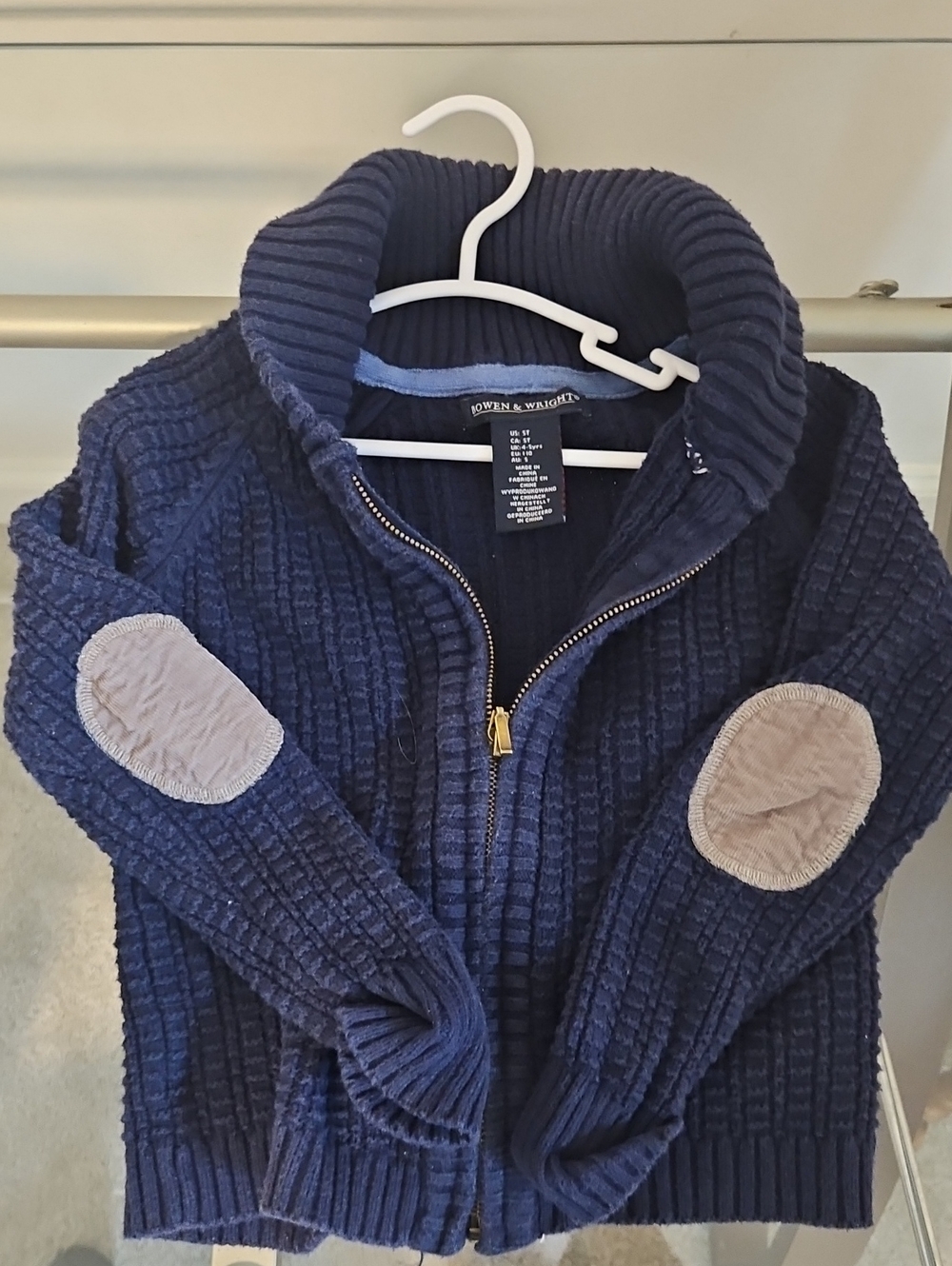 Bowen & Wright Kids Navy Ribbed Zip Cardigan with Elbow Patches